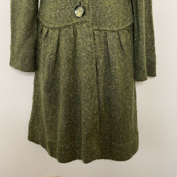 Vtg FEVER Green Chunky Knit Peplum Button Cardigan Boho Forest Fairy Y2K Sz L - Picture 3 of 8